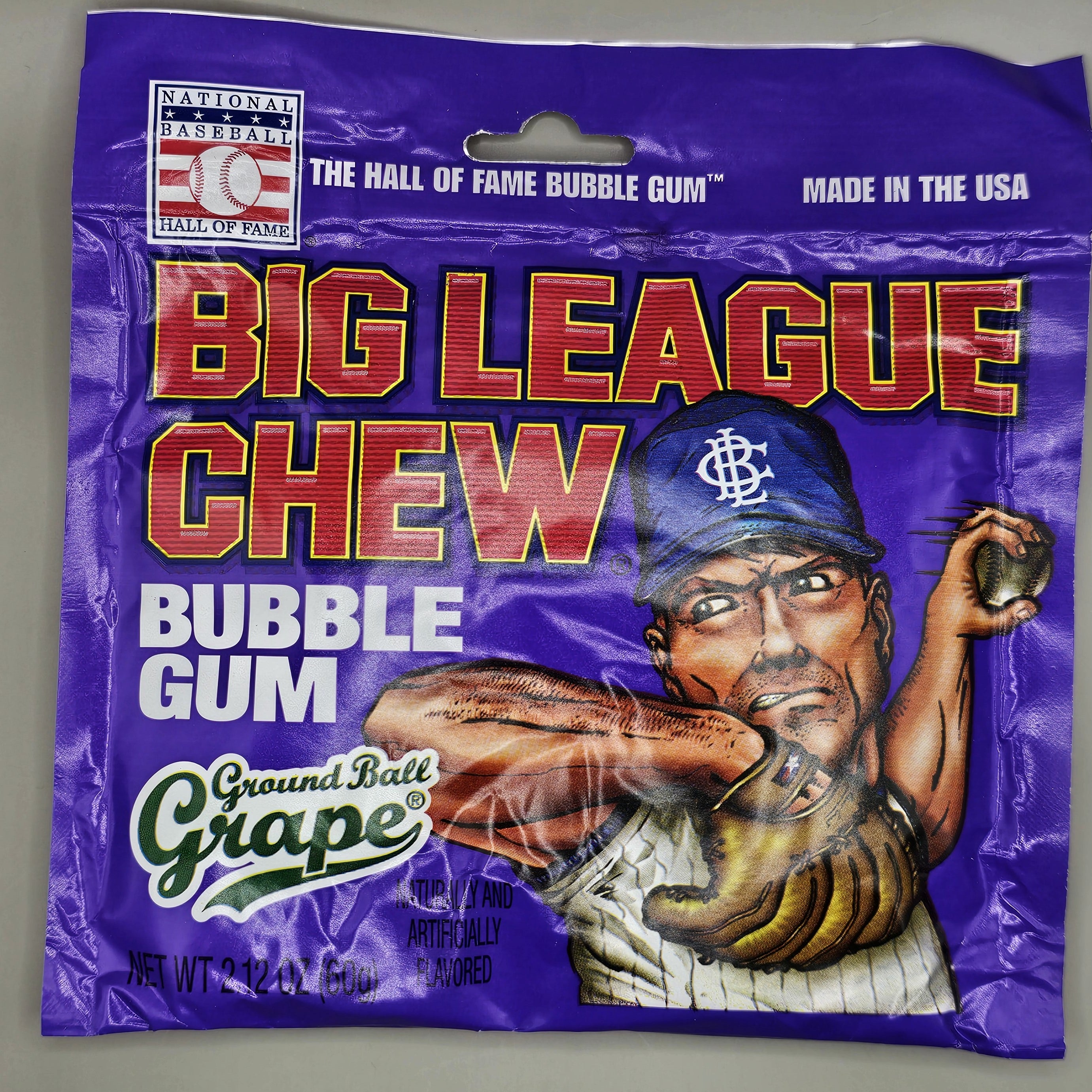Ground ball grape big league chew.