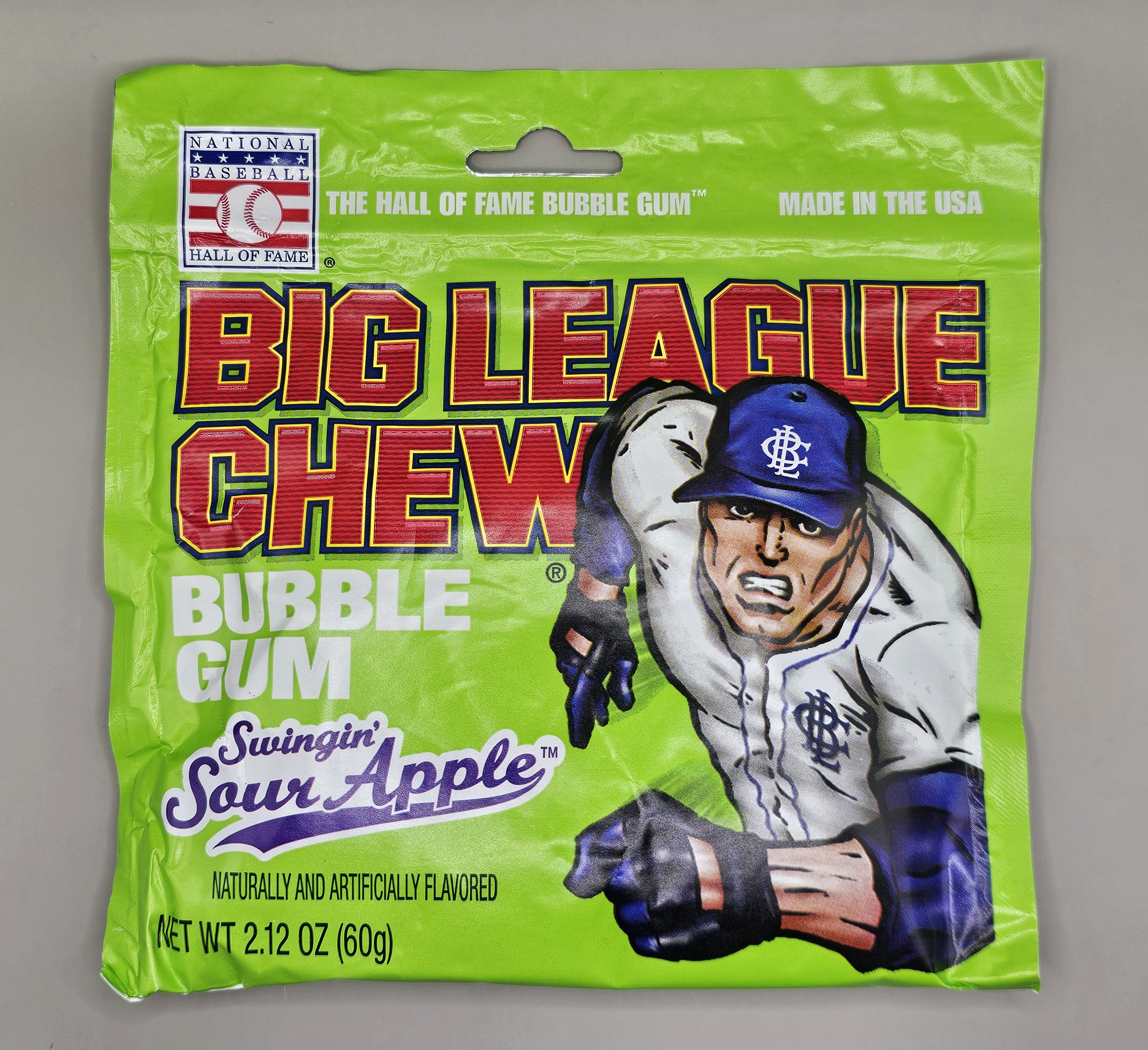 Swingin' sour apple big league chew.